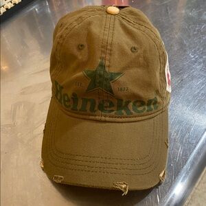 🆕 Heineken NWT Brown Distressed Cap with Patch